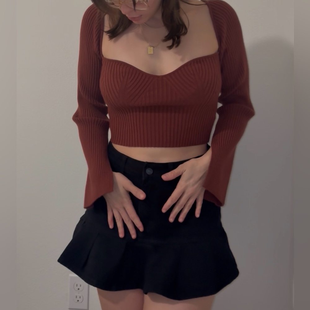 Urban Outfitters Rust Colored Ribbed Cropped Sweater